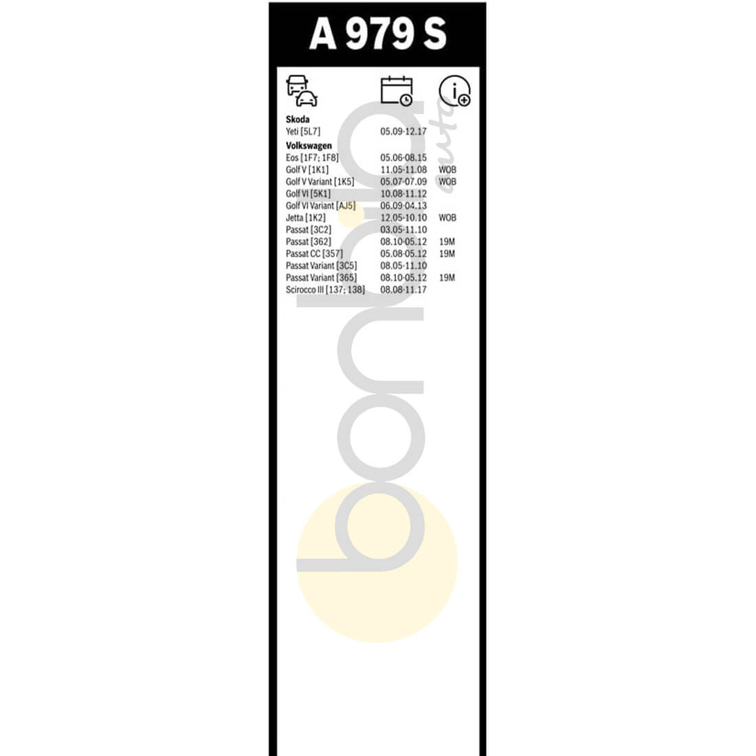 Stergatoare VW Golf 6 5K1, 2008 - 2012, Bosch AeroTwin A 979 S, 60/47.5 cm 3 A979S