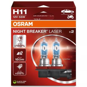 Set 2 becuri H11 OSRAM Night Breaker Laser +150% lumina omologat pentru utilizare legala.