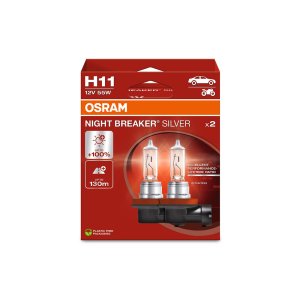 Set 2 becuri H11 OSRAM Night Breaker Silver +100% lumina omologat pentru utilizare legala.