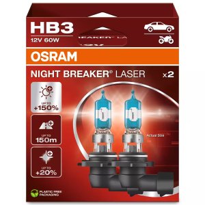 Set 2 becuri HB3 OSRAM Night Breaker Laser +150% lumina omologat pentru utilizare legala.