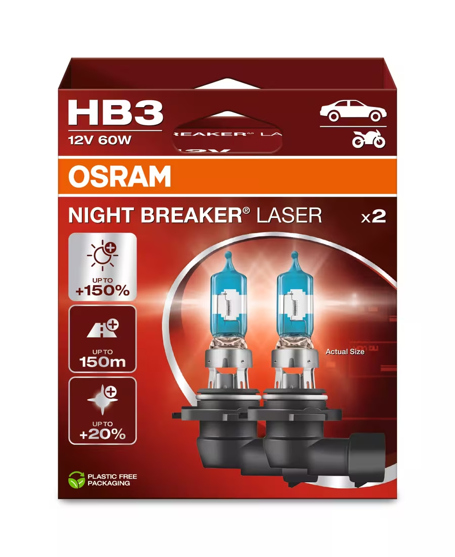 Set 2 becuri HB3 OSRAM Night Breaker Laser 9005NL-2HB, 12V, 60W 1 Set 2 becuri HB3 OSRAM Night Breaker Laser +150% lumina omologat pentru utilizare legala.