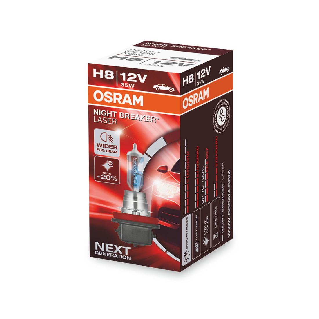 Bec H8 OSRAM Night Breaker Laser 64212NL, 12V, 35W, 1 buc 1 Bec H8 OSRAM Night Breaker Laser lumina omologat pentru utilizare legala.