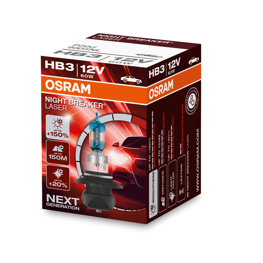 Bec HB3 OSRAM Night Breaker Laser 9005NL, 12V, 60W, 1 buc 1 Bec HB3 OSRAM Night Breaker Laser lumina omologat pentru utilizare legala.