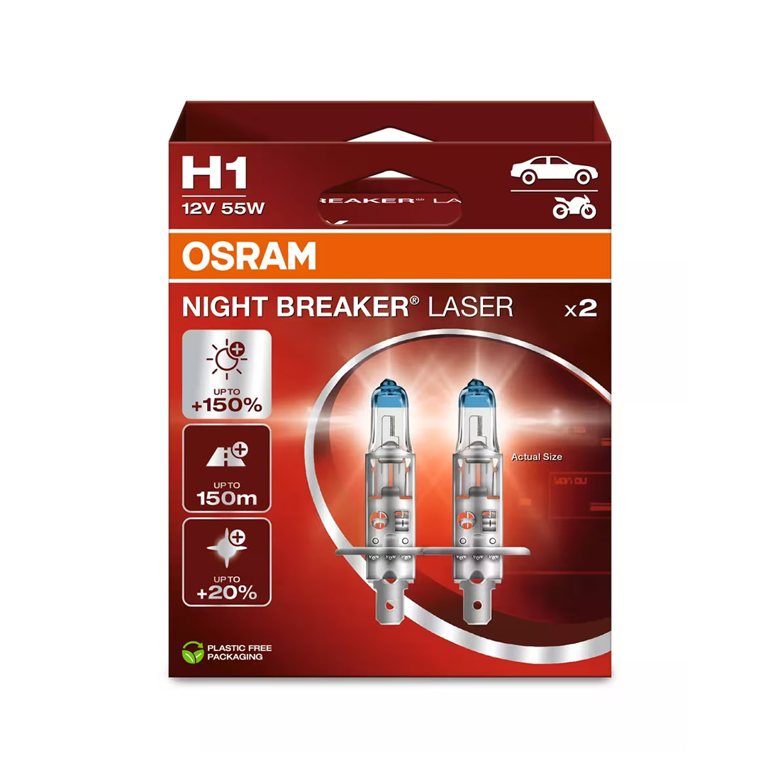 set 2 becuri h1 osram night breaker laser 64150NL 2HB