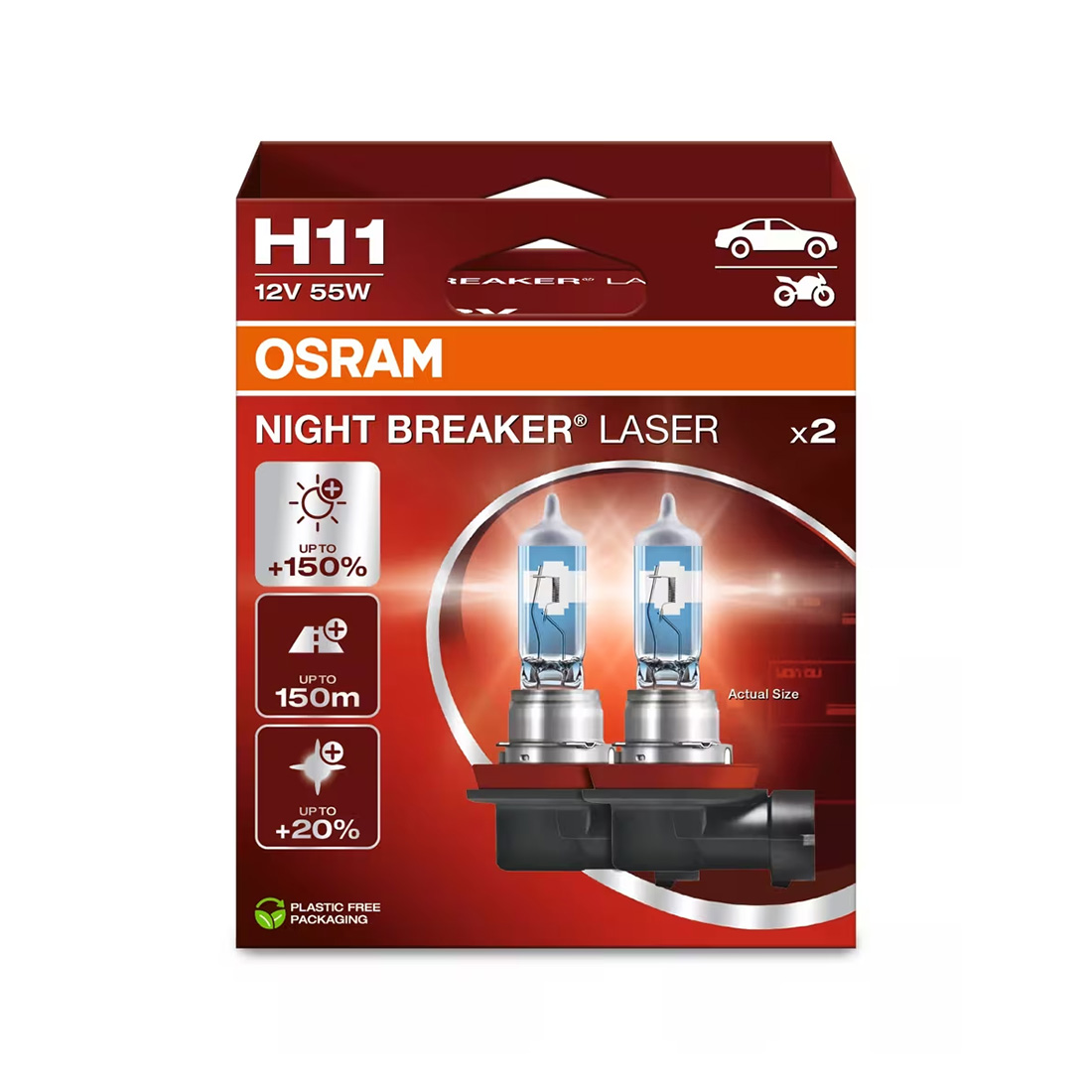 set 2 becuri h11 osram night breaker laser 64211NL 2HB