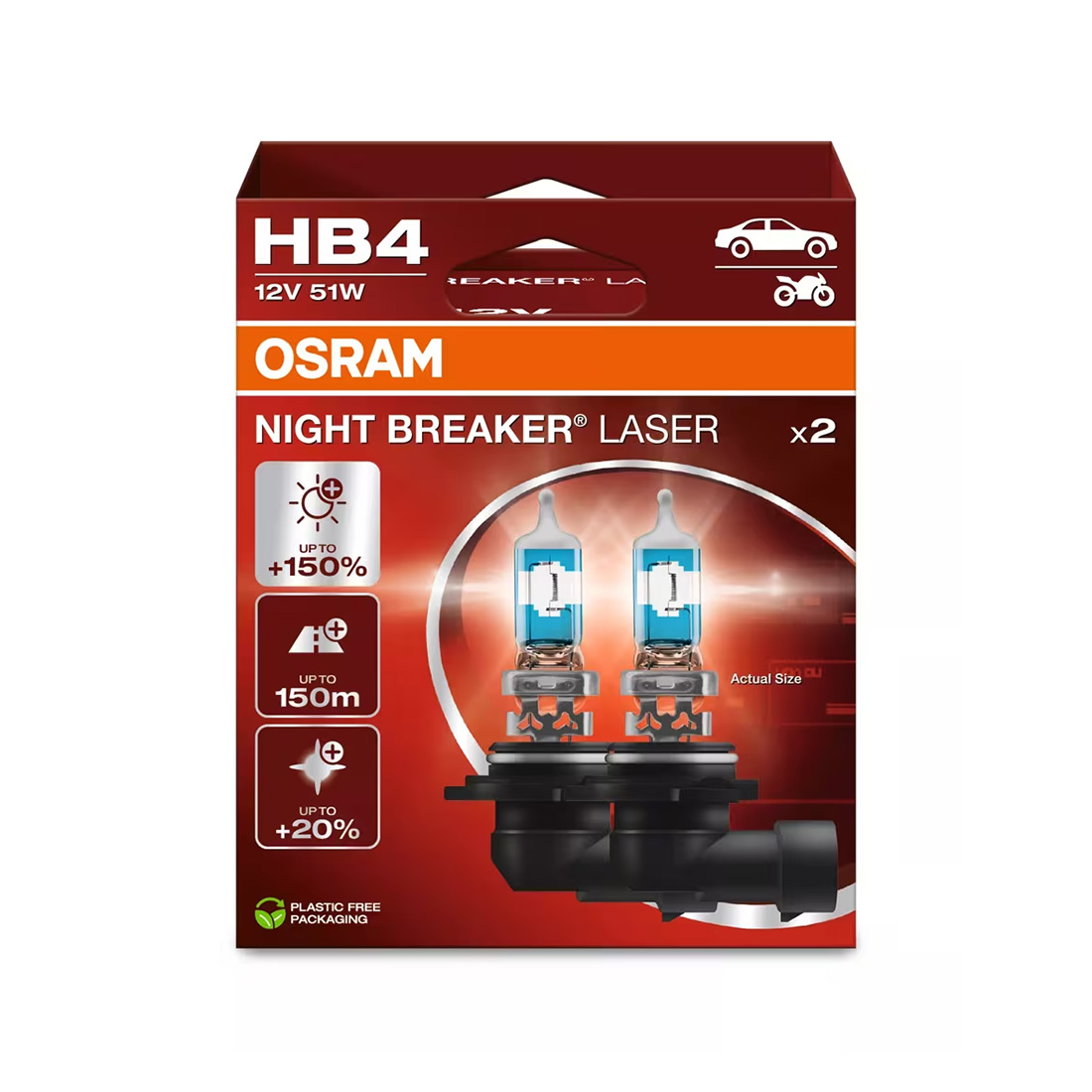 set 2 becuri hb4 osram night breaker laser 9006NL 2HB